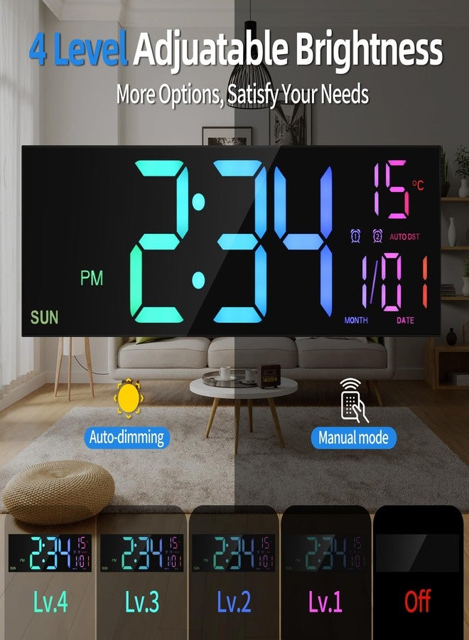LEIKE 16.2'' Large Digital Wall Clock with Remote Control, Big LED/Dual Alarm/8 RGB Colors/Auto Brightness/Date/Auto DST/Temperature/Night Light Gym Clocks for Living Room Bedroom Office Wall Decor - Image 3